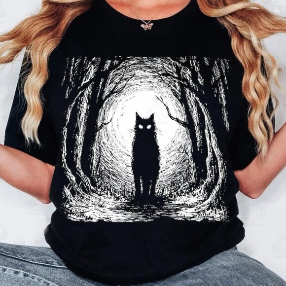 Tops - Halloween Cat Tee, Cat Halloween Shirt, Cat Lover Shirt